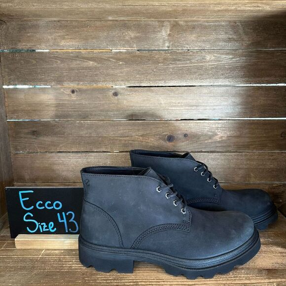 New Mens Ecco Grainer Black Suede Comfort Ankle ChukkaBoots Size 43 US 9-9.5 M